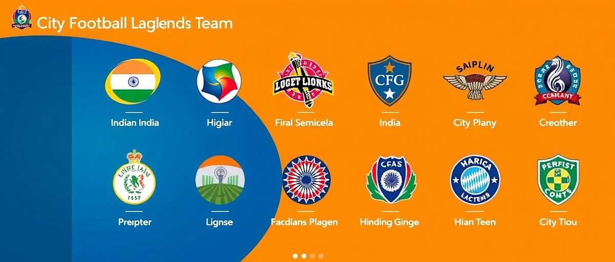 City Football Legends team selection screen showing various Indian city teams with their logos
